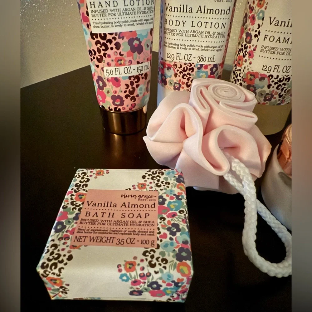 Olivia Grace Vanilla Almond Bath & Body Set Spa Gift Bundle Lotion Scrub Soap